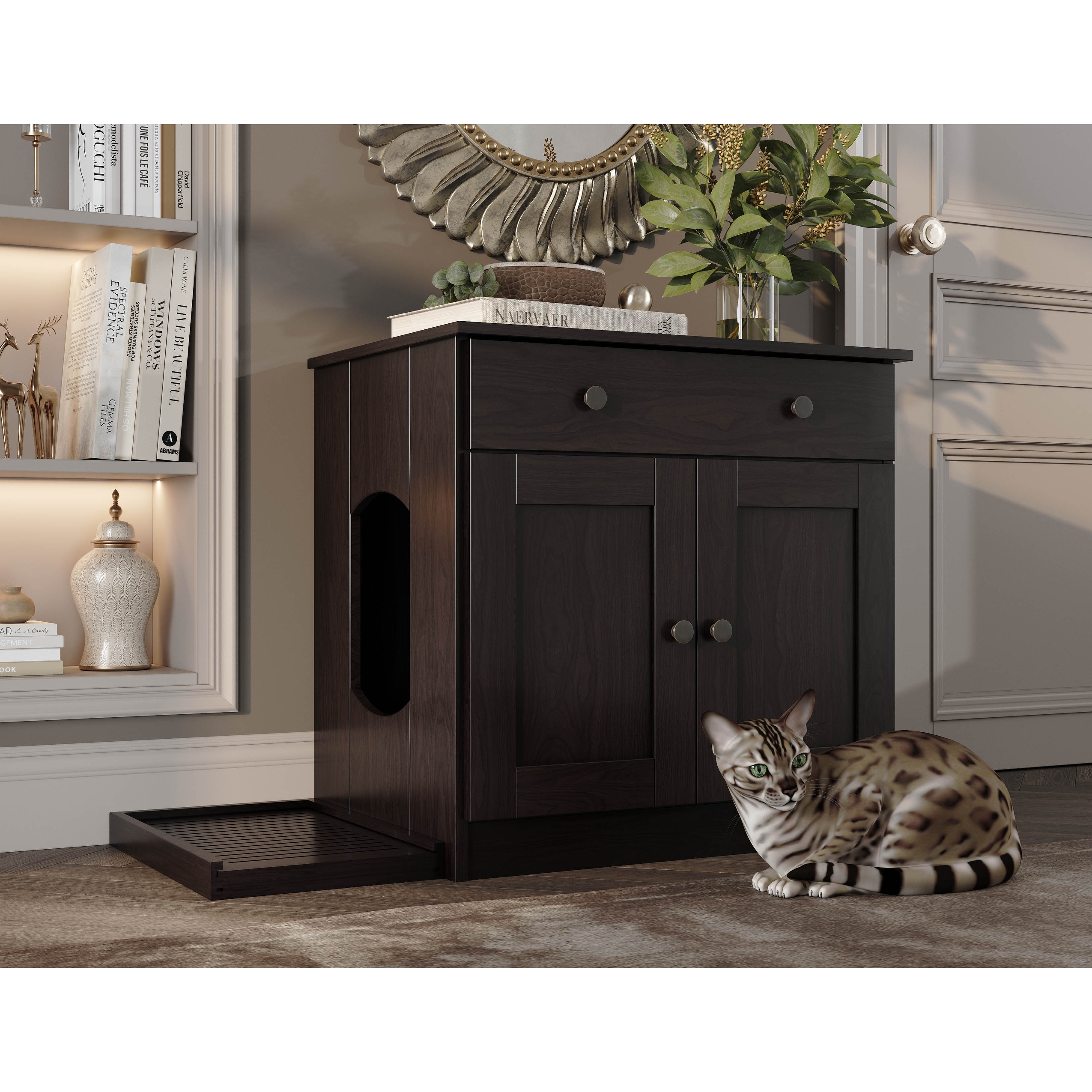 Palace Imports 100% Solid Wood Ziva 2-Door Cat Litter Box